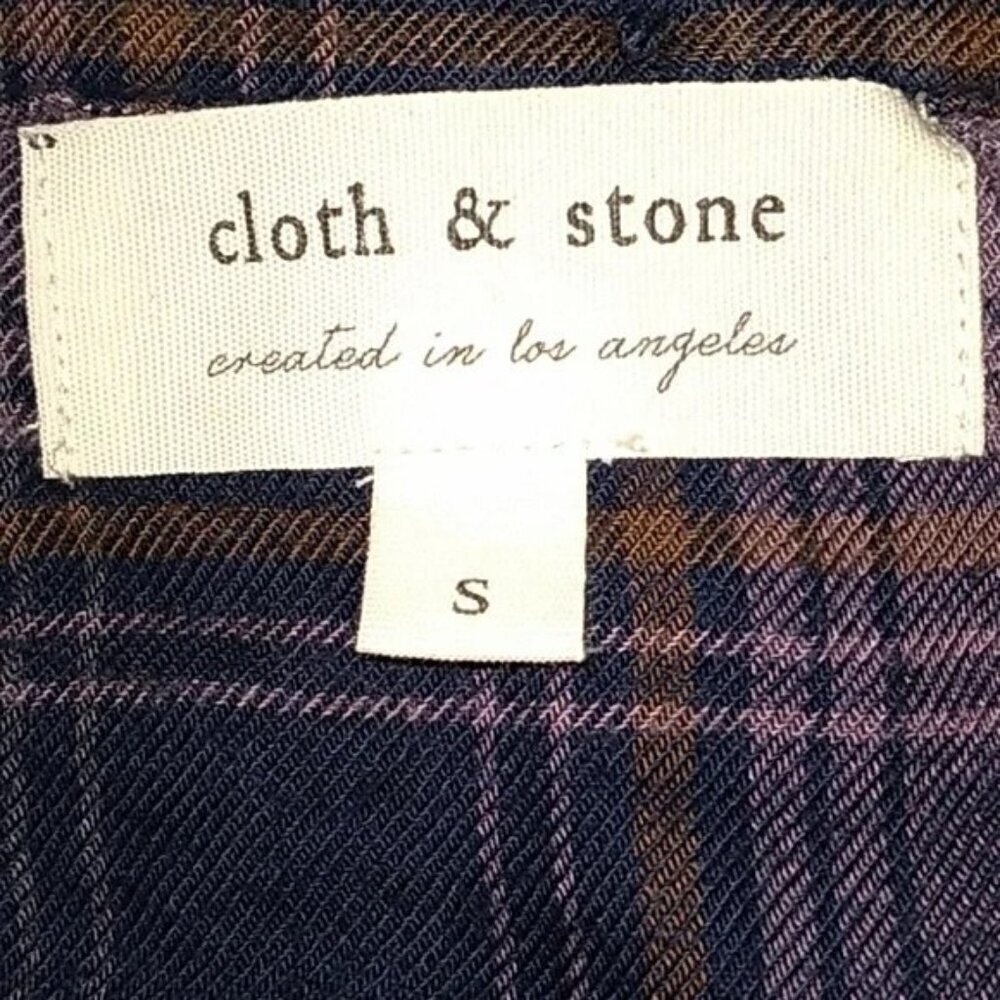 Anthropologie Cloth & Stone Purple Plaid Button Down Top - Picture 5 of 6